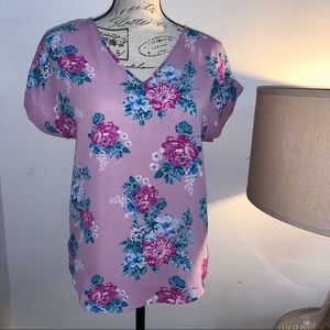 XS Hippie Rose Purple Flower Silk Blouse Size